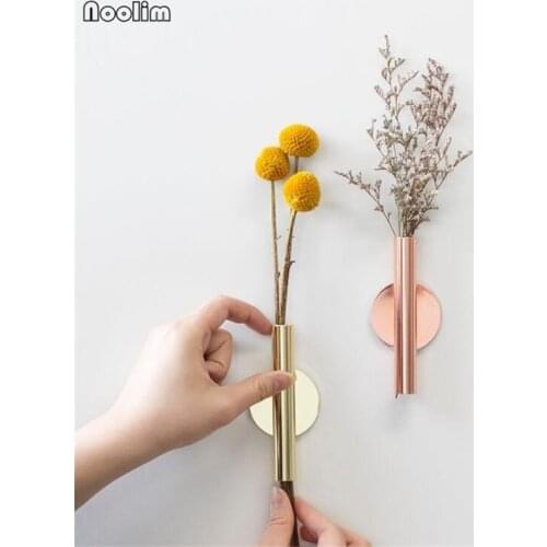 NOOLIM Nordic Wall Hanging Dried Flower Vase Creative Iron Tube Vase Decoration Brass Flower Home Wall Decoration