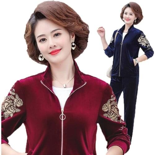 NEW 2020 Spring Autumn Womens Sets 5XL Large Size Sportswear Suit Gold Velvet print Top & Pants 2 Pcs Sets Sportsuit Tracksuits