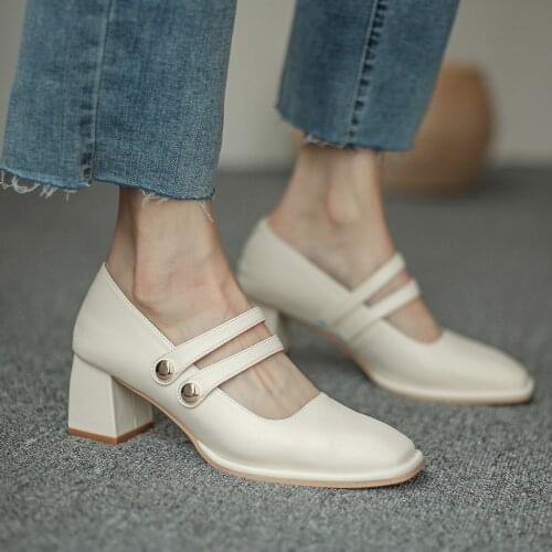 Womens 2021 spring and autumn new medium thick heel casual sweet shallow mouth square toe all-match Mary Jane womens shoes