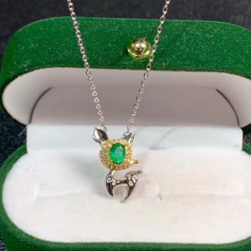 Elegant cute dance fawn Natural green Emerald gem Necklace natural gemstone Pendant Necklace S925 silver girl party gift Jewelry