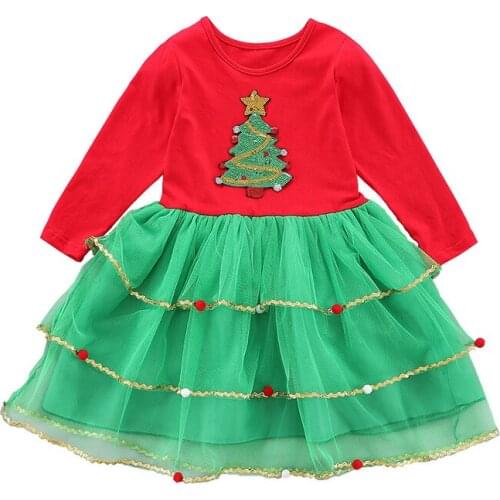 Sequin Christmas Tree Veil Princess Dresses For Girls Santa Claus Dress Party Skirt Clothes Fashion Gifts For 1-6 Y