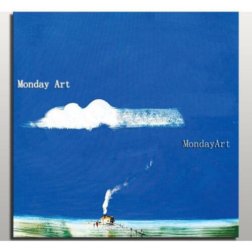 Handpainted landscape acrylic oil painting handmade abstract blue sky prairie scenery oil painting on canvas wall art decora