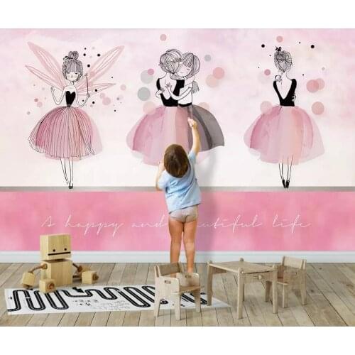 Nordic ins pink ballet girl childrens room background wall