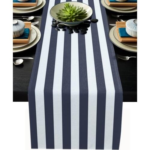 Blue And White Stripes Table Runner Wedding Decor Table Cover Christmas Decoration Holiday Party Tablecloth