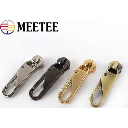 Meetee 5pcs 5# Zipper Slider for Nylon Metal Zips Metal Snap Clasp Pendant Zipper Puller DIY Repair Parts Zip Head Bag Accessory