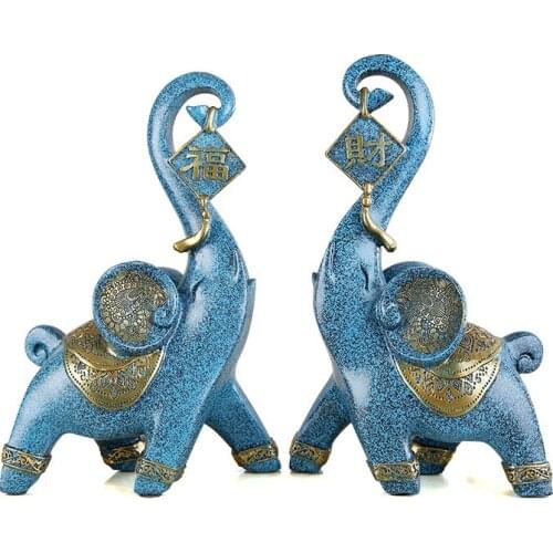 RESIN 2PCS/SET ELEPHANT DECORATION DESKTOP ORNAMENT LIVING ROOM ENTRANCE WINE CABINET LUCKY FENG SHUI ELEPHANT DECORATION