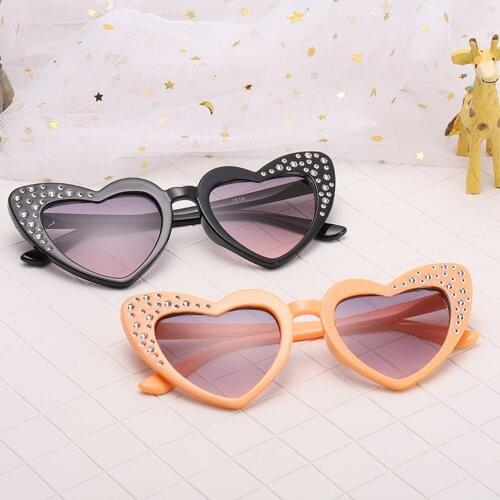 2021 New Kids Sunglasses Peach Heart Studded Childrens Sunglasses Fashion Love High-end Rhinestone Girls Sunglasses