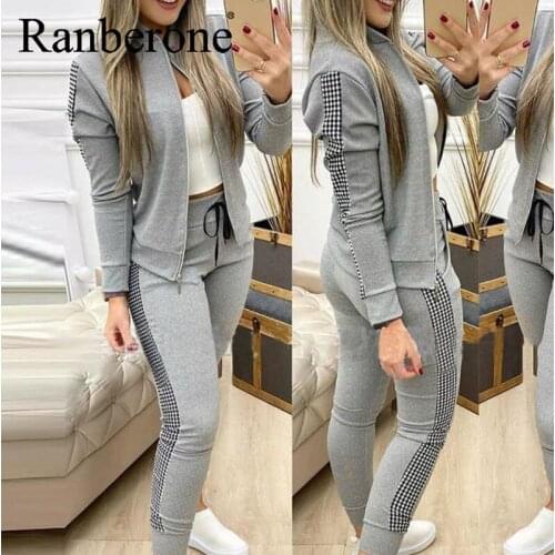 Running Tracksuit 2 Piece Set Autumn Winter Zipper Jacket + Long Pants Sports Suit Female Sweatshirt Sportswear Suit For Woman