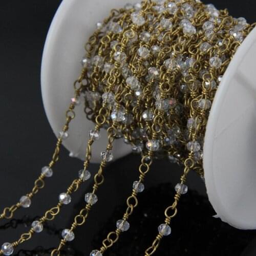 Titanium AB Rainbow Clear glass beads Faceted small Rondelle Chains,Wire Wrapped Rosary Chain Necklace Charms Women Jewelry