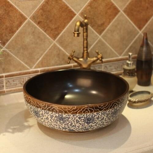 Jingdezhen Conventional Blue And White Antique Artistic Countertop Wash Basin