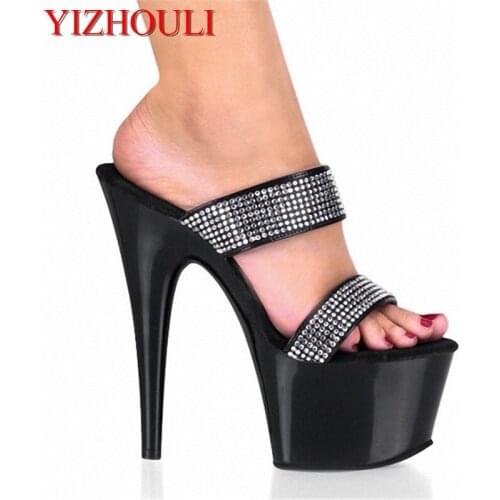 Rome Style 7inch Platform Shoes For Women Fashion Rhinestone Ladies Dress Casual Shoe 17cm Sexy High Heel Slippers