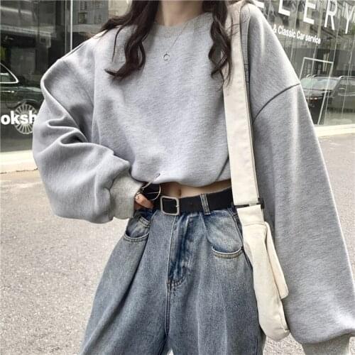 Crop top sweatshirt women streetwear casual style Harajuku bf pullovers loose ladies Korean hoodie fashion brand autumn winter