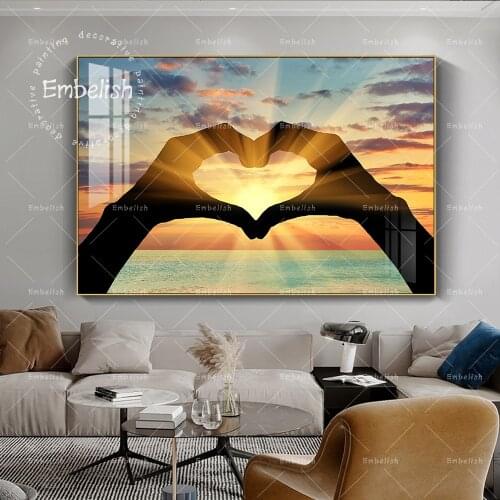 Embelish 1 Pieces HD Print Canvas Paintings Sunset Heart Shape Landscape Wall Posters Home Decor Modular Pictures Of Living Room