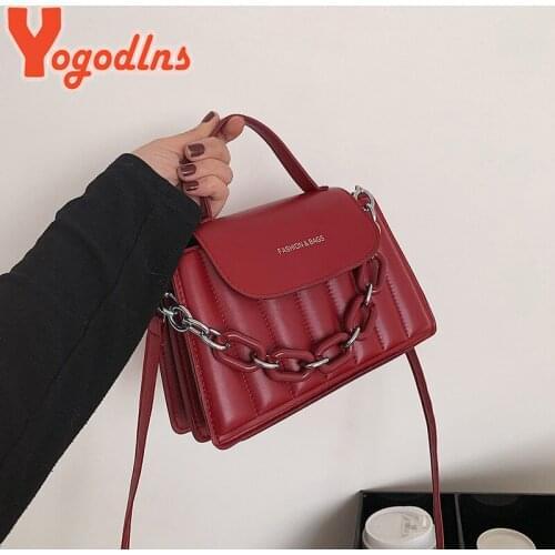 Yogodlns Luxury Chains Crossboday Bag for Women PU Leather Shoulder Messenger Bags New Casual Top-handle Bag Brands Handbags sac