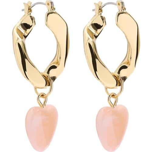 New Fashion Twisted Link Gold Earrings for Women Elegant Resin Heart Drop Earrings Statement Geometric Jewelry 2020