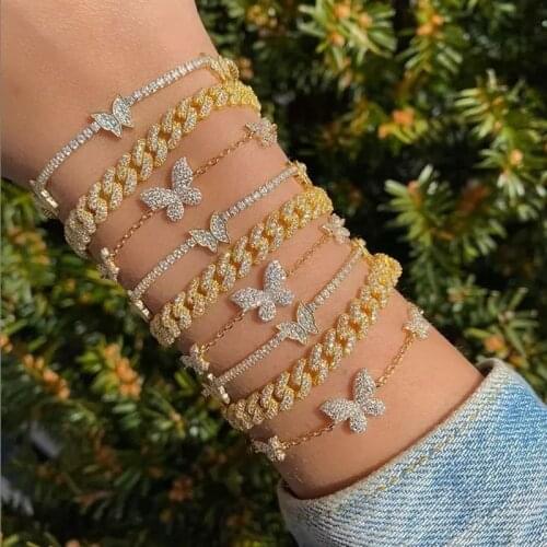 Flatfoosie Shiny Rhinestone Tennis Chain Anklet For Women Bling Butterfly Crystal Anklet Bracelet Boho Beach Foot Jewelry Gift