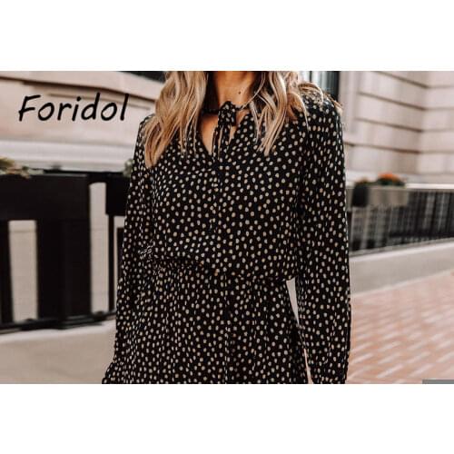 Foridol Polka Dot Spring Autumn Short Dress Women Lace Up Black Casual Dress 2021 New Women Clothing Dress