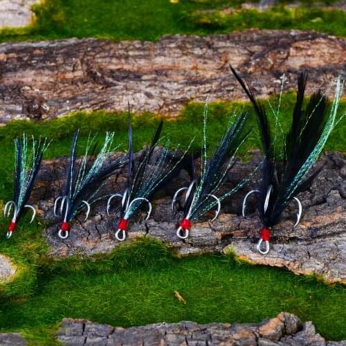 10pcs/lot 2#-10# Fishing Hook with Feather Treble Hook Fishhook Peche Carp Fishing Jig Hooks Pesca Fishing Tackle