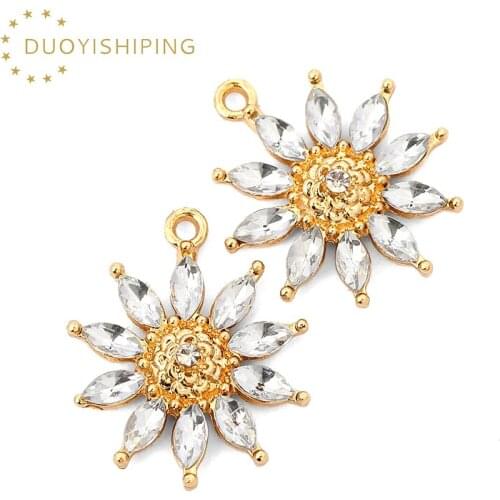 10Pcs Shiny Crystal Flower Sunflower Charms 25*21mm Gold Color Alloy Sun Flowers Pendant Wholesale For DIY Jewelry Accessories