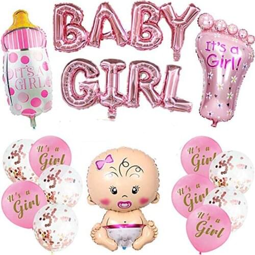 15pcs Girl Boy Baby Shower Decoration Baby Shower Gender Reveals Party Decorations Foil Confetti Balloons Baby Bottle Balloon