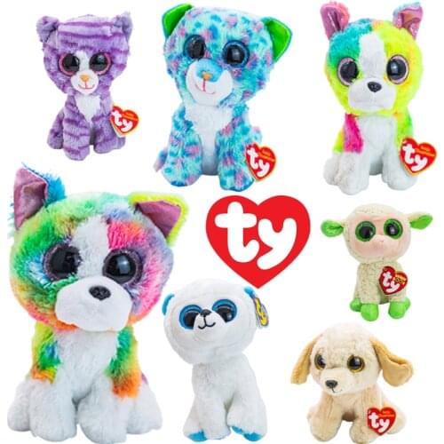 15CM TY Beanie Big Glitter Eyes Colorful Mouse White Dog Cat Plush Stuffed Animal Collectible Toy Christmas Birthday Gift
