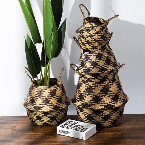 Large Vintage Wicker Storage Baskets Handwoven Seagrass Plant Flower Pot Laundry Toys Sundries Clothes Storage Basket Home Decor