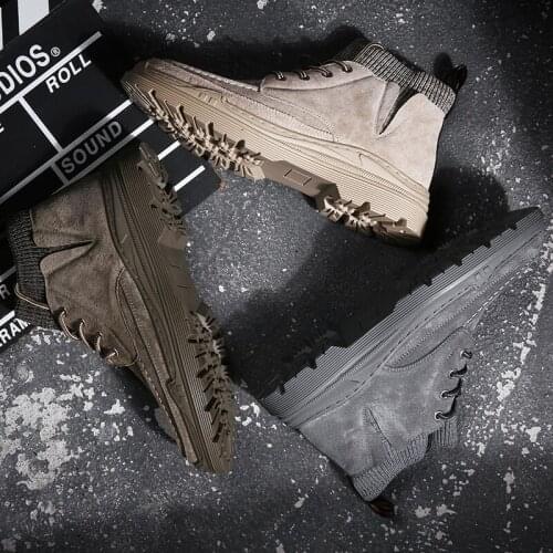 Home Boots Mens Brown Boots For Men Winter Mens Shoes Work Vintage Ankle Leather High Heels Male Shoe Top Large Size