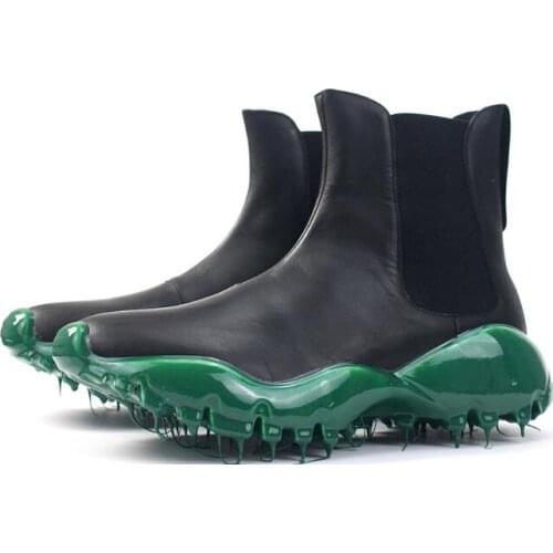 Novelty Black Mens Boots Genuine Leather Casual Boots Men Round toe short Ankle Boots for men