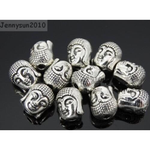 Solid Metal Vintage Tibetan Silver Buddha Shakyamuni Head Bracelet Connector Charm Beads 50Pcs/Pack
