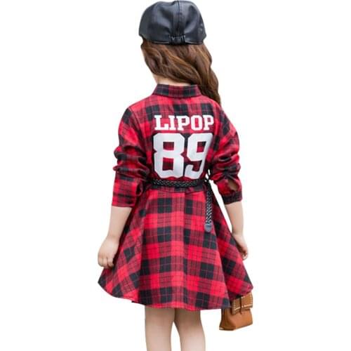 Kids Dresses For Girls Plaid Pattern Girls' Dresses Letter Children Party Dresses Spring Autumn Kids Costume Clothes