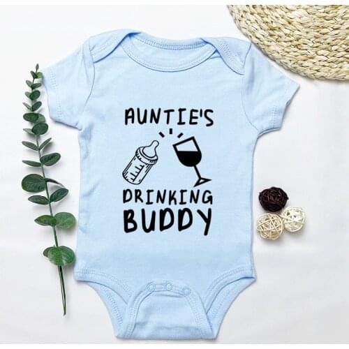 Aunties Drinking Buddy Baby Clothes Baby Rompers Short Sleeve Newborn Clothing Infant Rompers Toddler Clothes