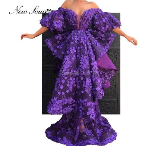 Purple Off The Shoulder Evening Dresses 2019 Mermaid Flower Applique Prom Dress Robe De Soiree Abiye Formal African Party Dress