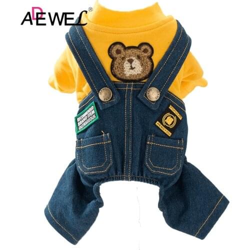 ADEWEL Western Style Cartoon Bear Print Overalls Dog Clothes Ropa Perro Autumn And Winter Thin Plus Size Honden Kleding Jumpsuit