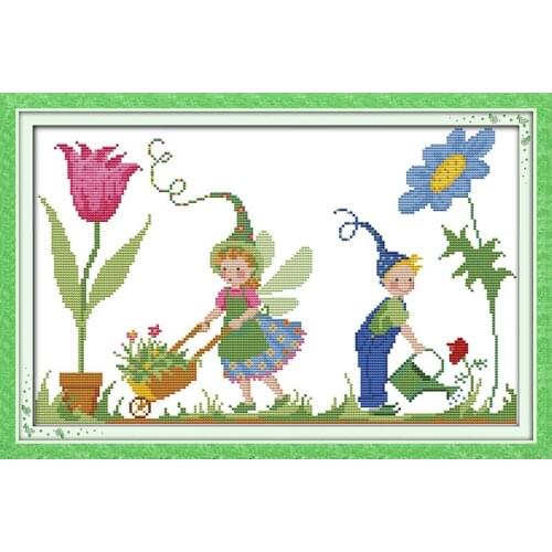 Tiny garden workers cross stitch kit cartoon 14ct 11ct count print canvas stitching embroidery DIY handmade needlework