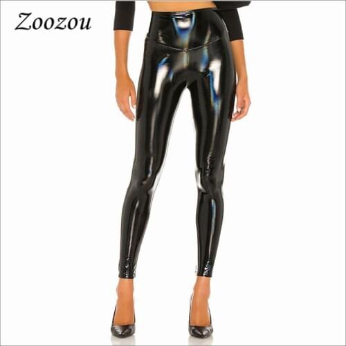 Wool Warm PU Latex Pantent Leather Leggings Women High Waist Skinny Trousers Sexy Bodycon Black Slim Leather Pencil Pants Custom