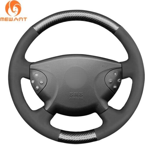 MEWANT Black Suede PU Carbon Fiber Artificial Leather Steering Wheel Cover for Mercedes Benz E-Class W211 G-Class W463 2002-2007