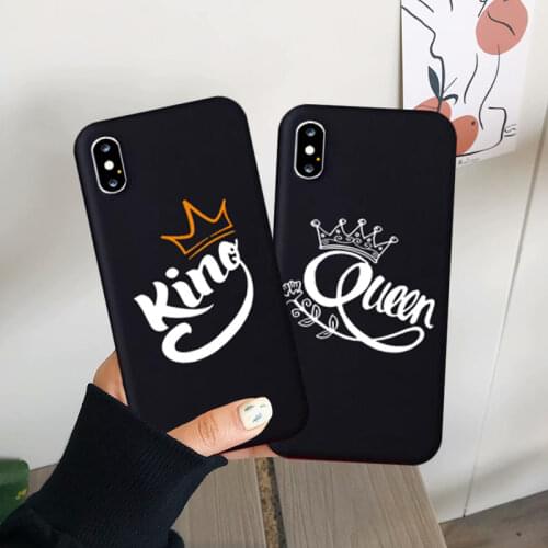 GYKZ Cute King Queen Couple Phone Case For iPhone XS MAX 11 Pro XR X 7 6 6s 8 Plus Candy Color Soft Matte Back Cover Matte Shell