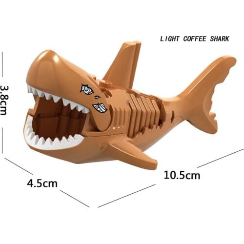 [MOC Hub] Coffee Shark Building Blocks Brick Horse Crocodile Gorilla Tiger Kids Toys Animal Lockings Figures Assemble