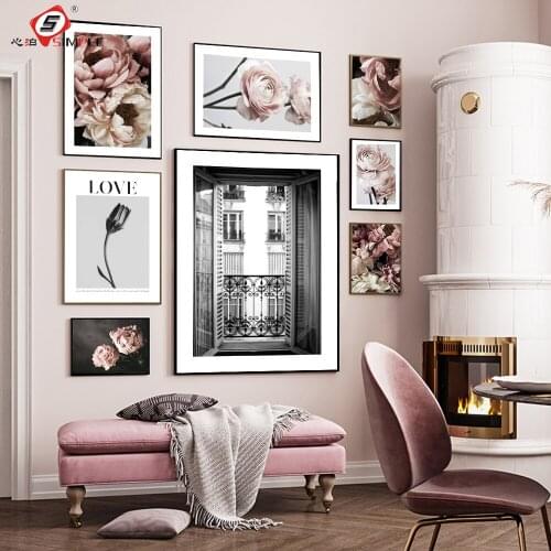 Fashion Posters Pink Flower Canvas Painting Rose Photography Art Prints Nordic Pictures For Living Room On The Wall Home Decor