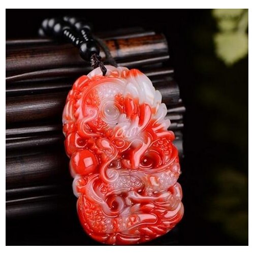 Carved Bloodstone Floating flowers Dragon Primary care Mens Pendant necklace