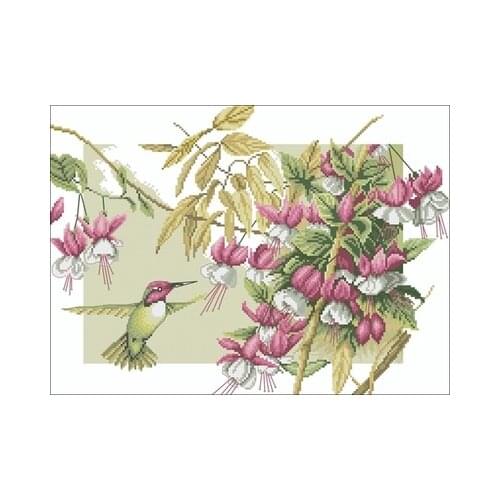 Fuchsia and Hummingbird Needlework,For Embroidery,DIY 14CT Unprinted Arts Cross stitch kits Set Cross-Stitching Home Decor