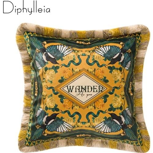 Diphylleia Rustic Style Cushion Cover Birds And Flowers Velvet American Garden Outdoor Fringed Pillow Case Luxury Coussins