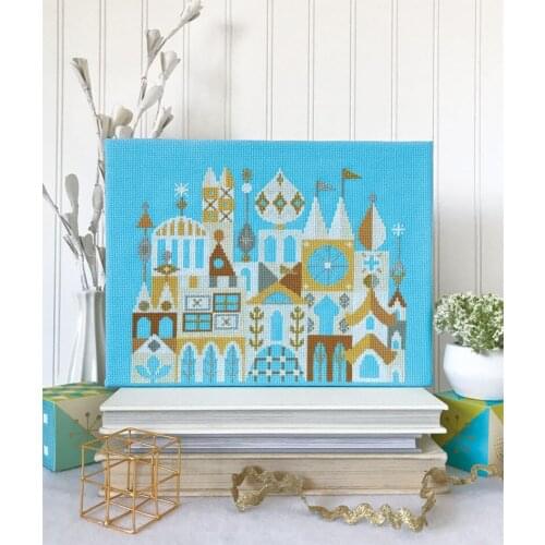 Hot Embroidery White and Gold City Modern Cross Stitch Pattern PDF with 100% Cotton Flosses & Free Shipping for Home Decor