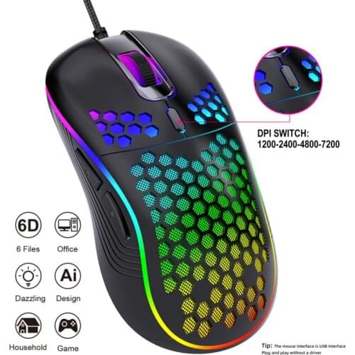 Wired Mouse Gamer Mice RGB Gaming Mouse 7200DPI Adjustable Honeycomb Shell Ergonomic Gaming Mice For Computer PC Desktop
