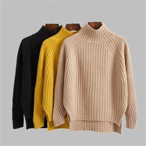 Classic Basic Pullovers Female Split Knitwear Winter Warm High Neck Sweaters Women Solid Knitted All-match Elegant Tender Jumper