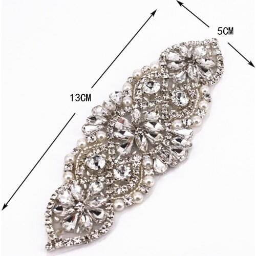 Silver Beaded Crystal Rhinestone Applique Decorations for Bridal Dresses Prom Handcrafted Sparkle Wedding Sash Belt Applique