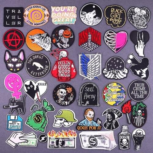 Attack on Titan Japan Anmine Iron on Patches For Clothing Thermoadhesive Patches on Clothes Cartoon Skull Wolf Embroidery Patch