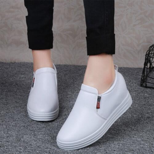 Increasing Loafers Platform Slip on Flat Shoes Side Zip Leather Casual Shoes Woman Flats White Shoes Ladies zapatos mujer 7670