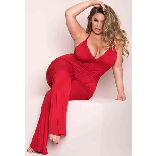Merry See Large Size Red Sleepwear Jumpsuit