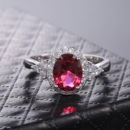Vintage Red Oval Cubic Zirconia Women Ring CZ Stone Noble Mother/Grandmother Gift Retro Party Finger Ring Bright Jewelry